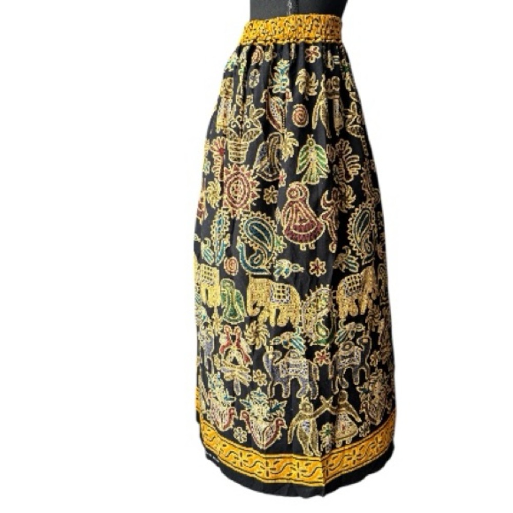 Handmade Emchit 9674 printed Embroiderey Black and Yellow Maxi Skirt - Picture 2 of 6